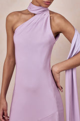 Cara | Lilac Matte Satin High-Neck Maxi Dress