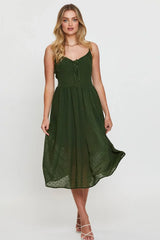 Green Midi Dress Sleeveless V Neck