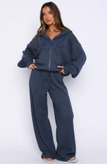 Leave Me Out Of It Waffle Wide Leg Sweatpants Navy