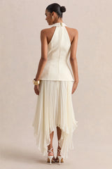 Marvelle | Cream Plunge-Neck Maxi Dress With Hanky Hem
