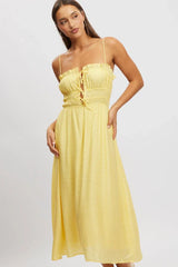 Yellow Midi Dress Ribbon Detail Strappy