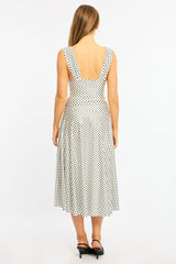 White Polka Dot Midi Dress Hanky Hem