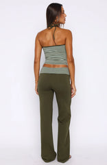 Lucky Charm Fold Over Pants Khaki / Mint Stripe