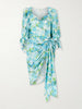 Draped floral-print silk mini dress