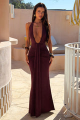 Soleil Halter Neck Maxi Dress - Plum