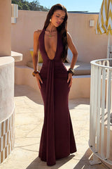 Soleil Halter Neck Maxi Dress - Plum
