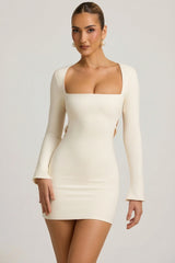 Pearl-Detail Cut-Out Mini Dress in Ivory