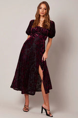 Red Midi Dress Short Sleeve Side Split