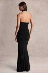 Hyla | Black High-Neck Maxi Dress With Sash-Detail