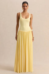 Aurina | Lemon Square-Neck Maxi Dress With Scarf-Detail
