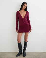 Junbi Wrap Mini Dress in Knit Wine