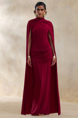 Dianelle | Berry High-Neck Maxi Dress With Cape-Sleeves