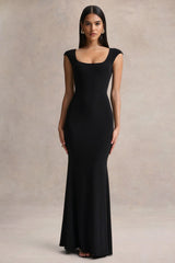 Piper | Black Square-Neck Maxi Dress With Cap-Sleeves