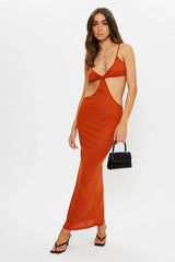 Brown Cut-Out Bodycon Maxi Dress