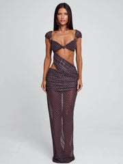EULALIE MAXI DRESS BROWN POLKA DOT