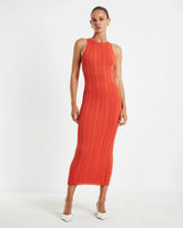 Lucinda Cut Out Midi Dress Burnt Red