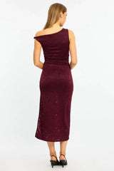 Red Off Shoulder Midi Dress