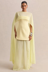 Chessa | Lemon Boat-Neck Maxi Dress With Sheer Cape