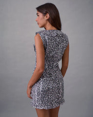 Kasuya Mini Dress in Chiffon Sequin Grey