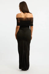 Black Off Shoulder Maxi Dress Mesh