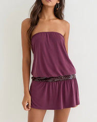 Ratana Bandeau Mini Dress in Cupro Deep Purple with Sequin Waistband