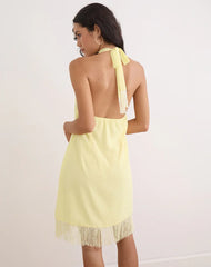 Brisea Mini Dress in Lemon with Vintage Bloom Embroidery