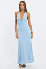 Blue Maxi Dress Halter Neck