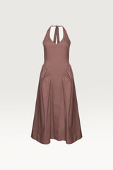 COTTON POPLIN HALTER MIDI DRESS