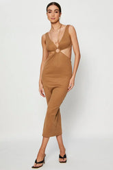 Brown Midi Dress Ribbed Cut Out