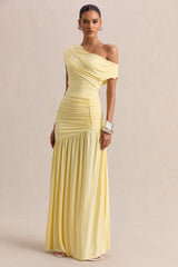 Kady | Lemon Asymmetric-Neck Maxi Dress With Ruched Detailing