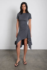 ASYMMETRICAL RUFFLE HEM MIDI DRESS