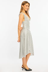 White Polka Dot Midi Dress Hanky Hem