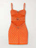 Orbit embellished ruched cutout printed stretch-jersey mini dress