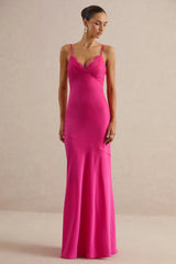 Kyralie | Pink Satin V-Neck Maxi Dress