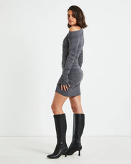 Nyah Long Sleeve Mini Dress in Gunmetal Grey