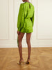 Belted crystal-embellished polka-dot devoré linen and silk-blend mini dress
