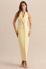 Hana | Lemon Plunge-Neck Tailored Maxi Dress