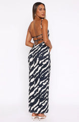 Just A Fan Maxi Dress Black Abstract Stripe