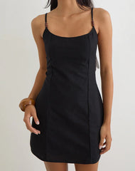 Ambra Scoop Mini Dress in Linen Black