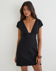 Yenna Plunge Mini Dress in Floral Lace Black
