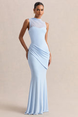Lyssy | Powder Blue High-Neck Maxi Dress With Mesh-Detail