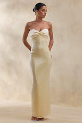 Stephanie | Lemon Sequin Bandeau Maxi Dress With Scarf