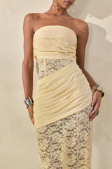 Lalita | Lemon Lace And Satin Bandeau Maxi Dress With Wrap-Details