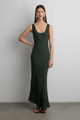 COWLNECK CHIFFON MIDI DRESS