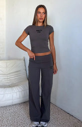 Break The Records Wide Leg Pants Charcoal