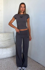 Break The Records Wide Leg Pants Charcoal