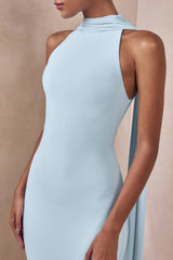 Cordy | Powder Blue High-Neck Maxi Dress With Cape