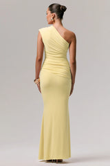 Mardi | Lemon Asymmetric Maxi Dress With Ruching