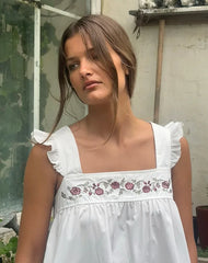 Sanaly Mini Dress in Poplin White with Cherry Blossom Embroidery