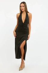 Black Halter Neck Midi Dress